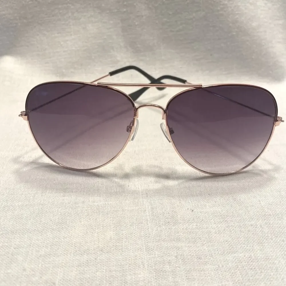 Aviator Sunglasses Gold Frame Purple Lenses for Men Women Case Included
